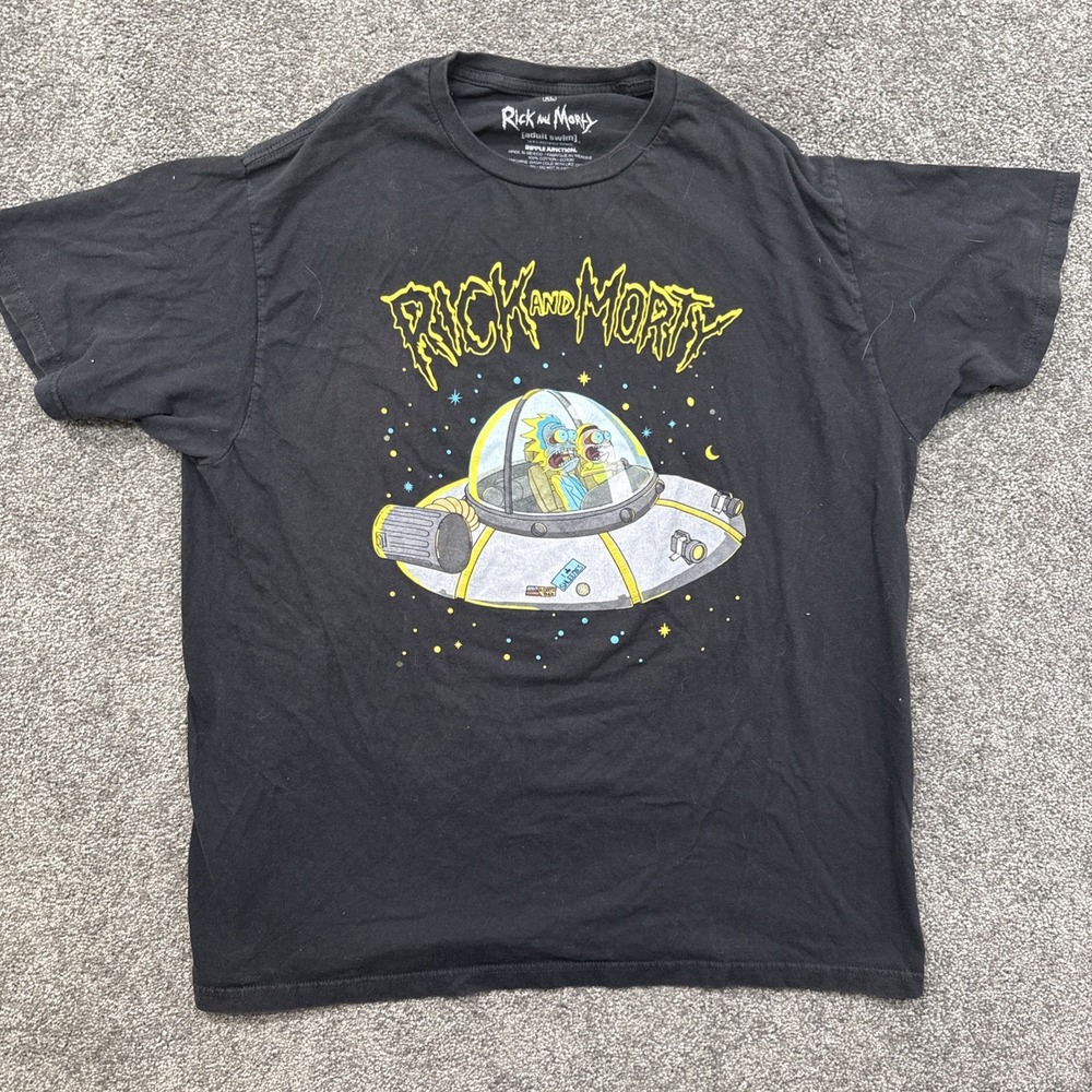 Mens XL Rick & Morty Crewneck T Shirt Short Sleeve Space Ship Adult Swim Ripple